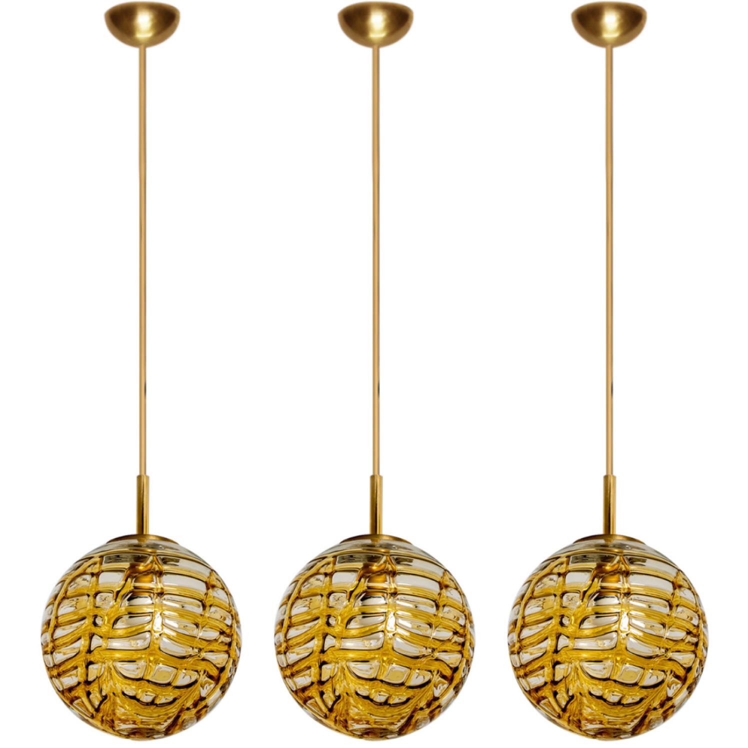 Murano Yellow Clear Glass Pendant Lights, 1960s For Sale 3