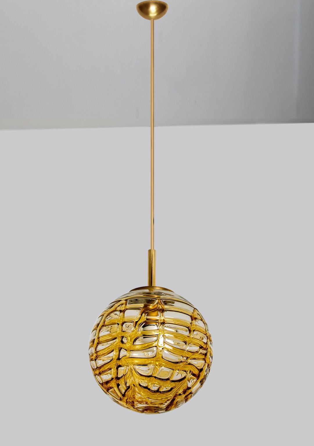 Mid-Century Modern Murano Yellow Clear Glass Pendant Lights, 1960s For Sale
