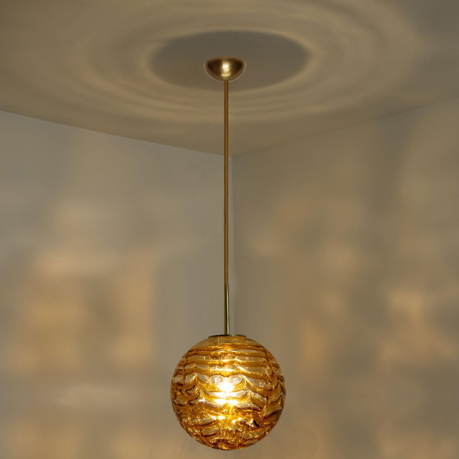 Steel Murano Yellow Clear Glass Pendant Lights, 1960s For Sale