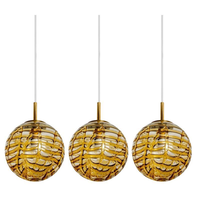 Murano Yellow Clear Glass Pendant Lights, 1960s For Sale