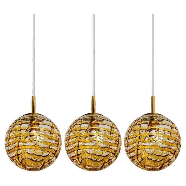 Murano Yellow Clear Glass Pendant Lights, 1960s