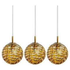 Murano Yellow Clear Glass Pendant Lights, 1960s