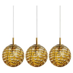 Murano Yellow Clear Glass Pendant Lights, 1960s