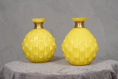 Murano Yellow Glass and Brass Mid-Century Vase, 1950