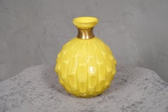 Murano Yellow Glass and Brass Mid-Century Vase, 1950