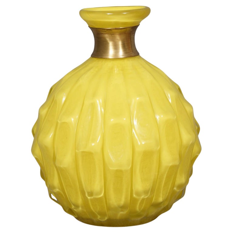 Murano Yellow Glass and Brass MidCentury Vase, 1950 at 1stDibs