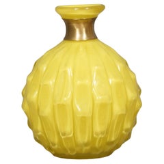 Murano Yellow Glass and Brass Mid-Century Vase, 1950