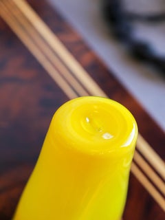 Murano Yellow Opaline Glass Vase with Red Rim, Italy 1970s
