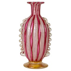 Murano Zanfirico Filigrana Glass Vase with Gold Inclusion Appliqué