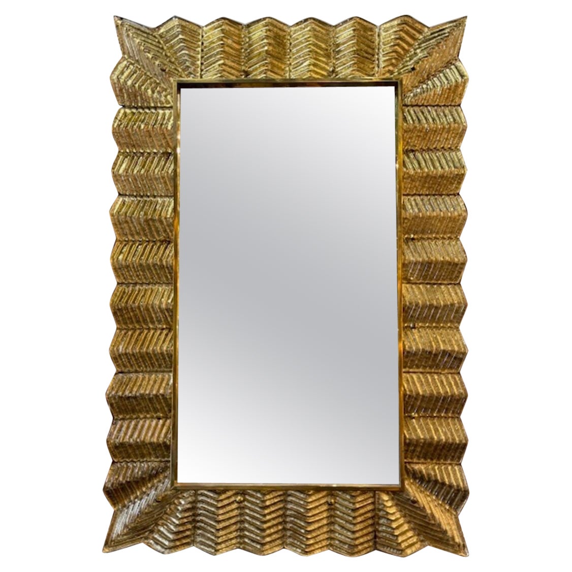 Murano "Zig-Zag" Mirror in Gold For Sale
