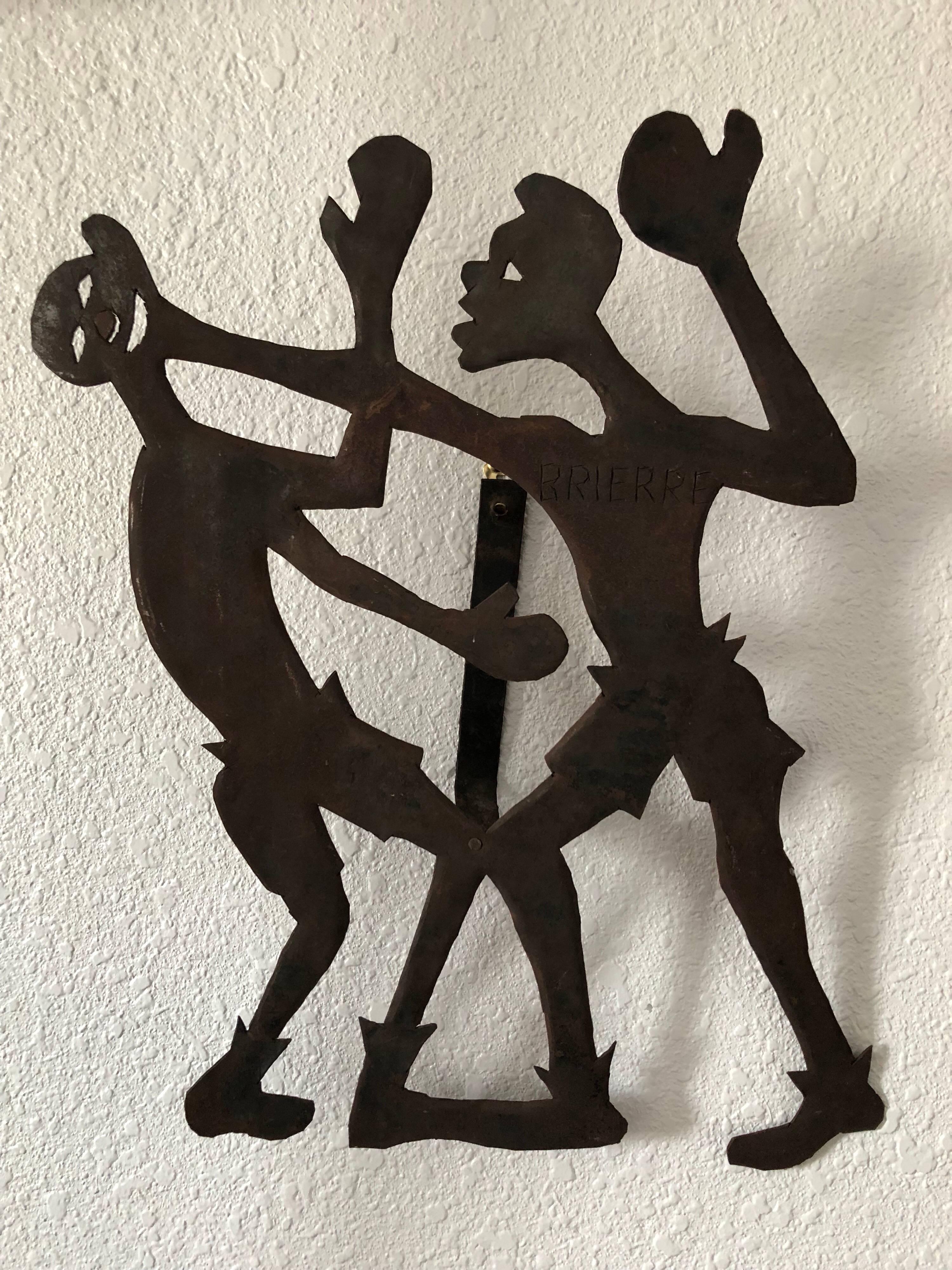 Haitian Folk Art 'Boxers' Sporting Scene Outsider Art Metal Work Sculpture 1