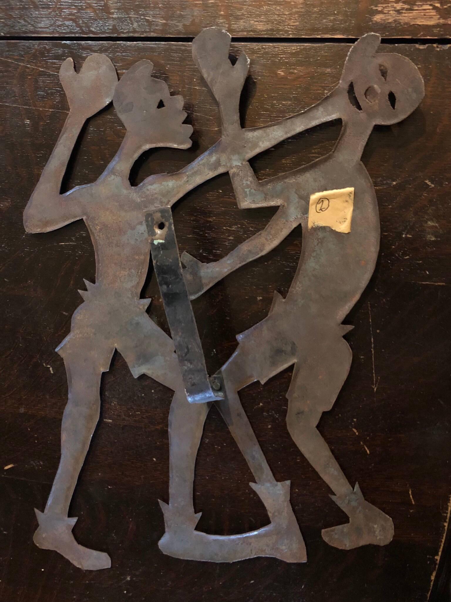 Haitian Folk Art 'Boxers' Sporting Scene Outsider Art Metal Work Sculpture 3