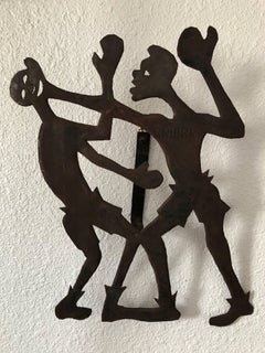 Haitian Folk Art 'Boxers' Sporting Scene Outsider Art Metal Work Sculpture