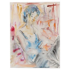 Murat Kaboulov Embellished Figural Watercolor Painting, circa 2000