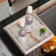 Modern Serving Tray Leather Onyx Brass Handmade in Portugal by Lusitanus Home