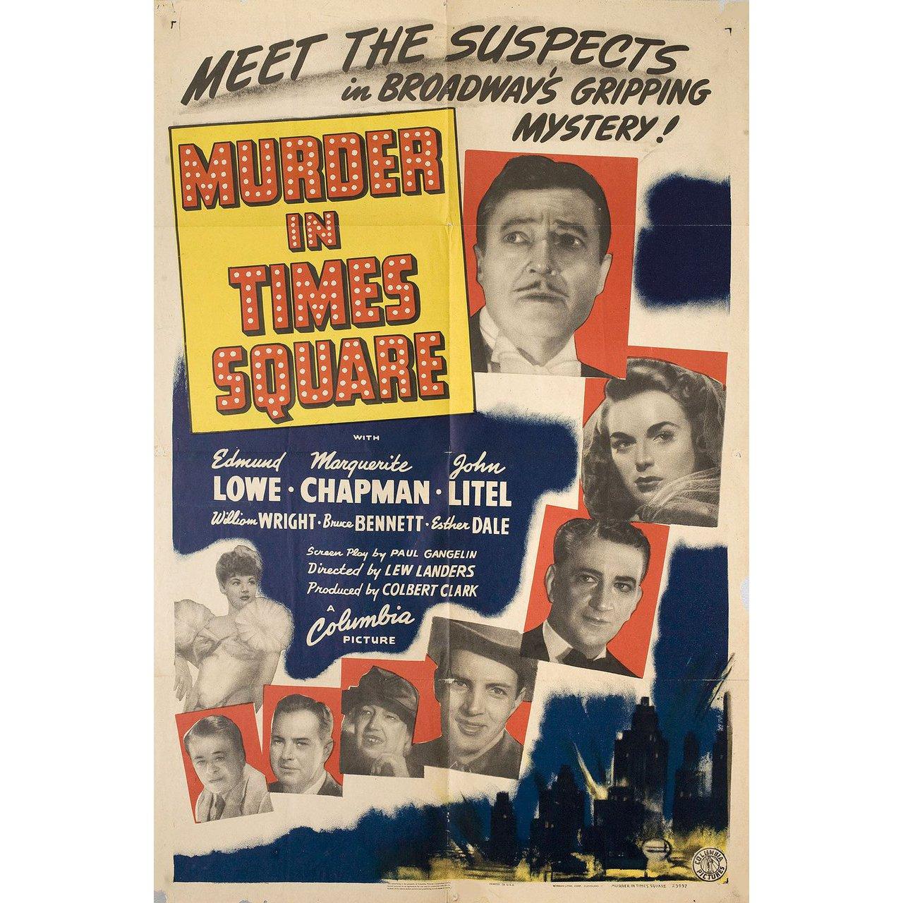 Original 1943 U.S. one sheet poster for the film Murder in Times Square directed by Lew Landers with Edmund Lowe / Marguerite Chapman / John Litel / William Wright. Very good condition, folded. Many original posters were issued folded or were