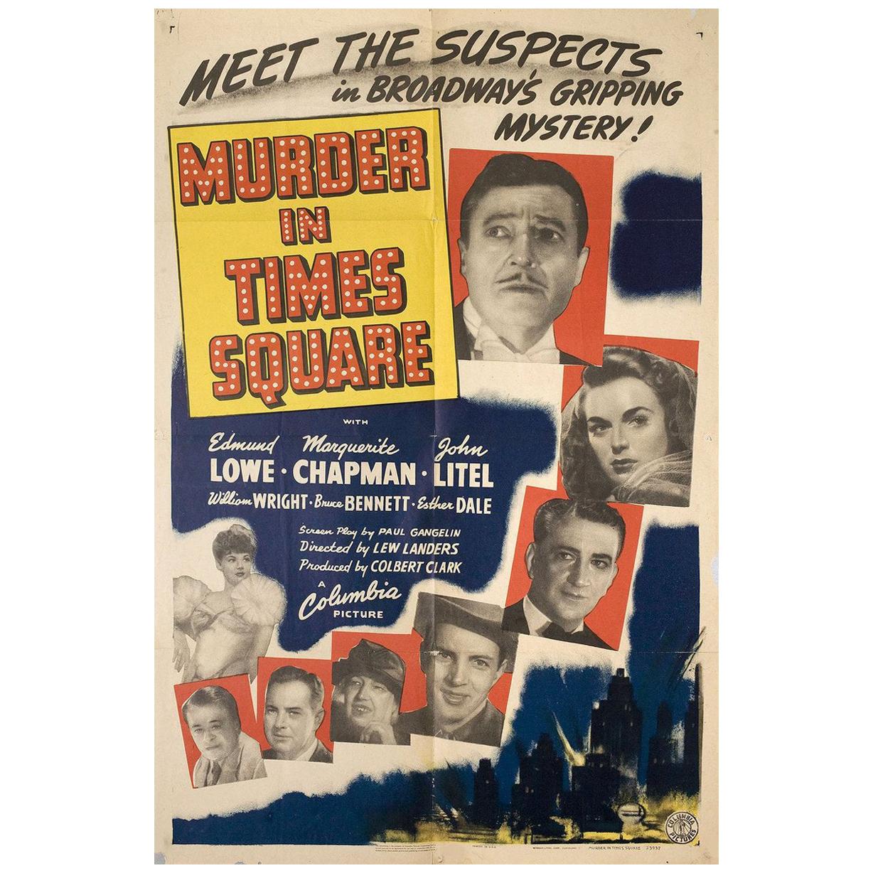 "Murder in Times Square" 1943 U.S. One Sheet Film Poster For Sale