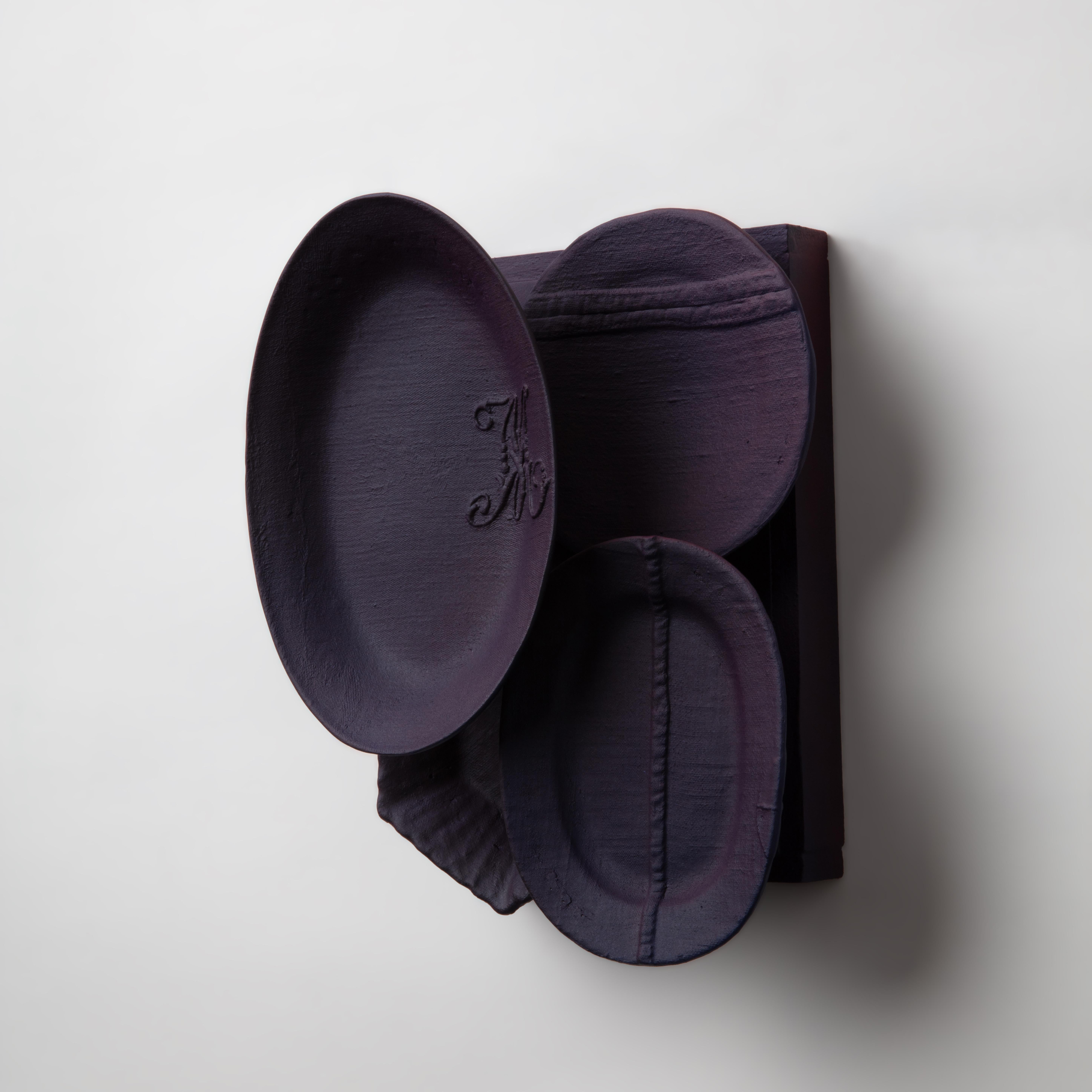 Cast Dark Violet Ceramic Wall Art Sculpture - 