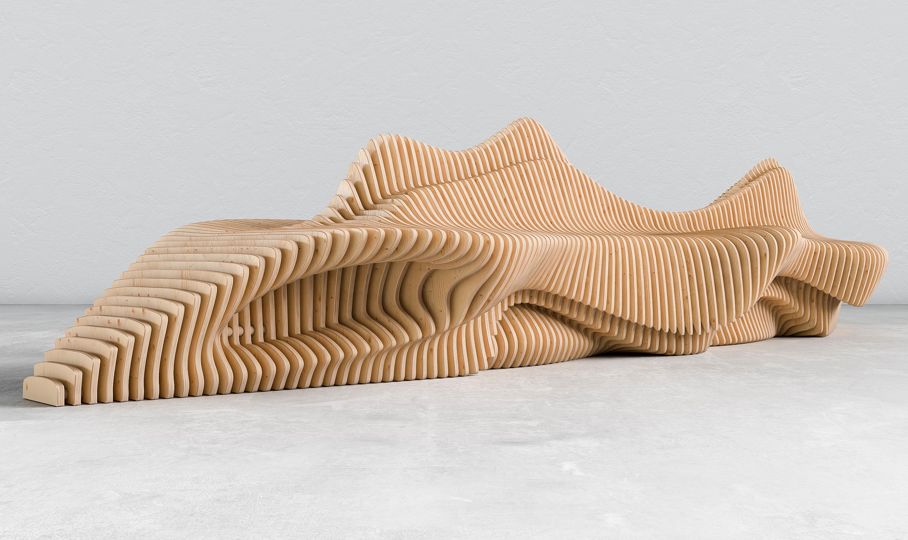 A sculptural bench that seamlessly blends art and functionality. Its continuous, flowing form allows seating from all sides, making it an ideal centerpiece for public spaces, offices, hotels, and commercial interiors.
Crafted from 18mm plywood and