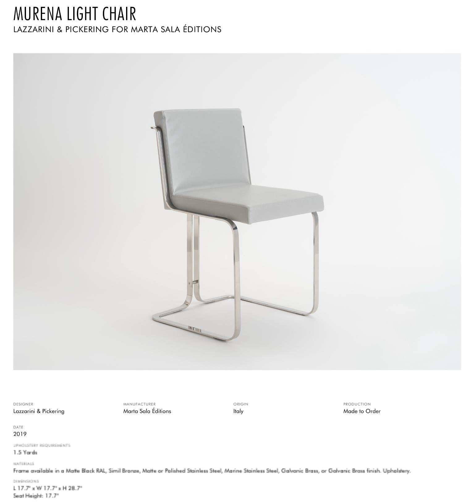 Modern Murena Light Dining Chair Lazzarini & Pickering, Marta Sala, Polished Stainless For Sale