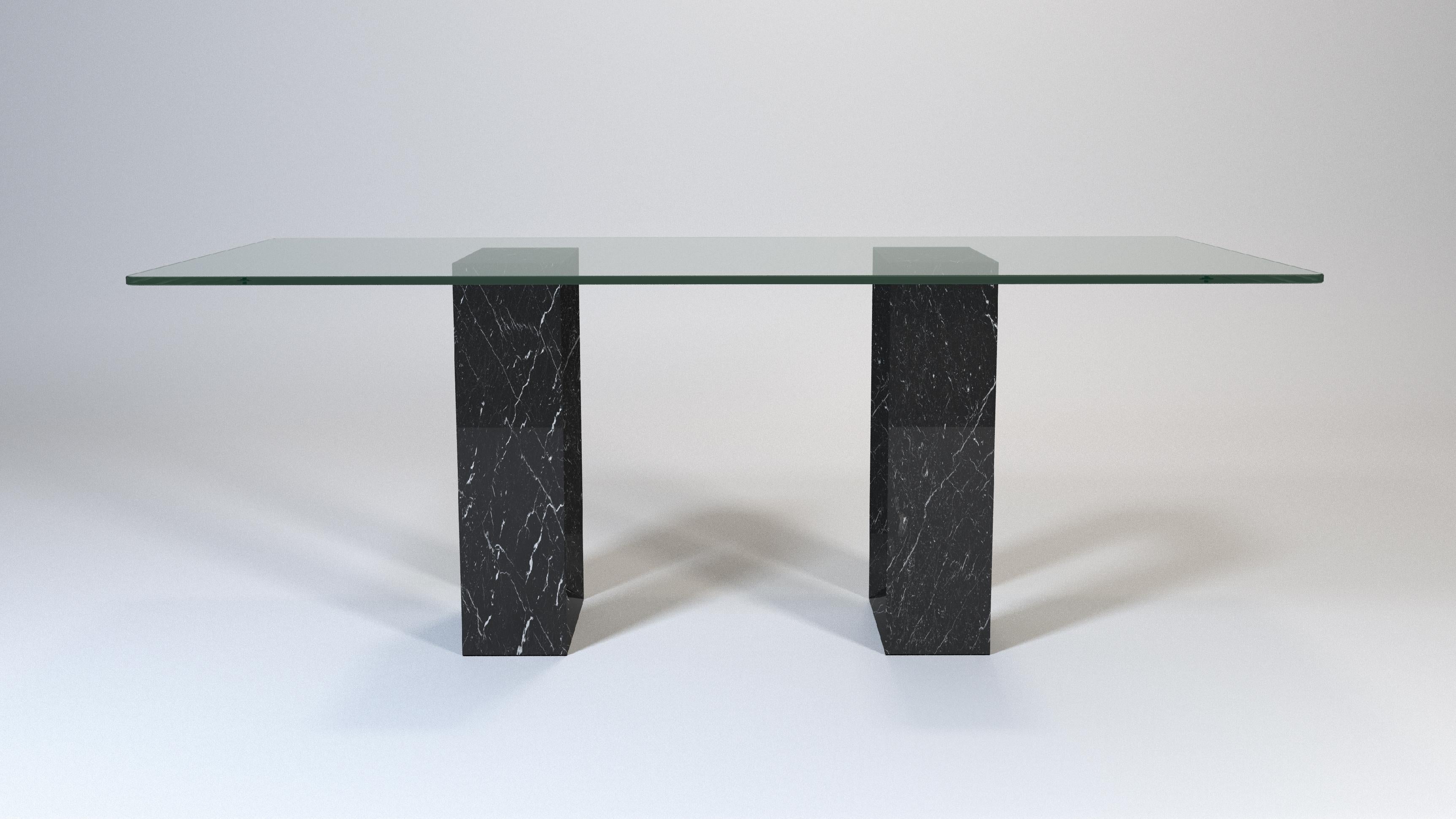 Spanish Muria Black Marquina Marble Dining Table Contemporary by Meddel Spain in Stock For Sale