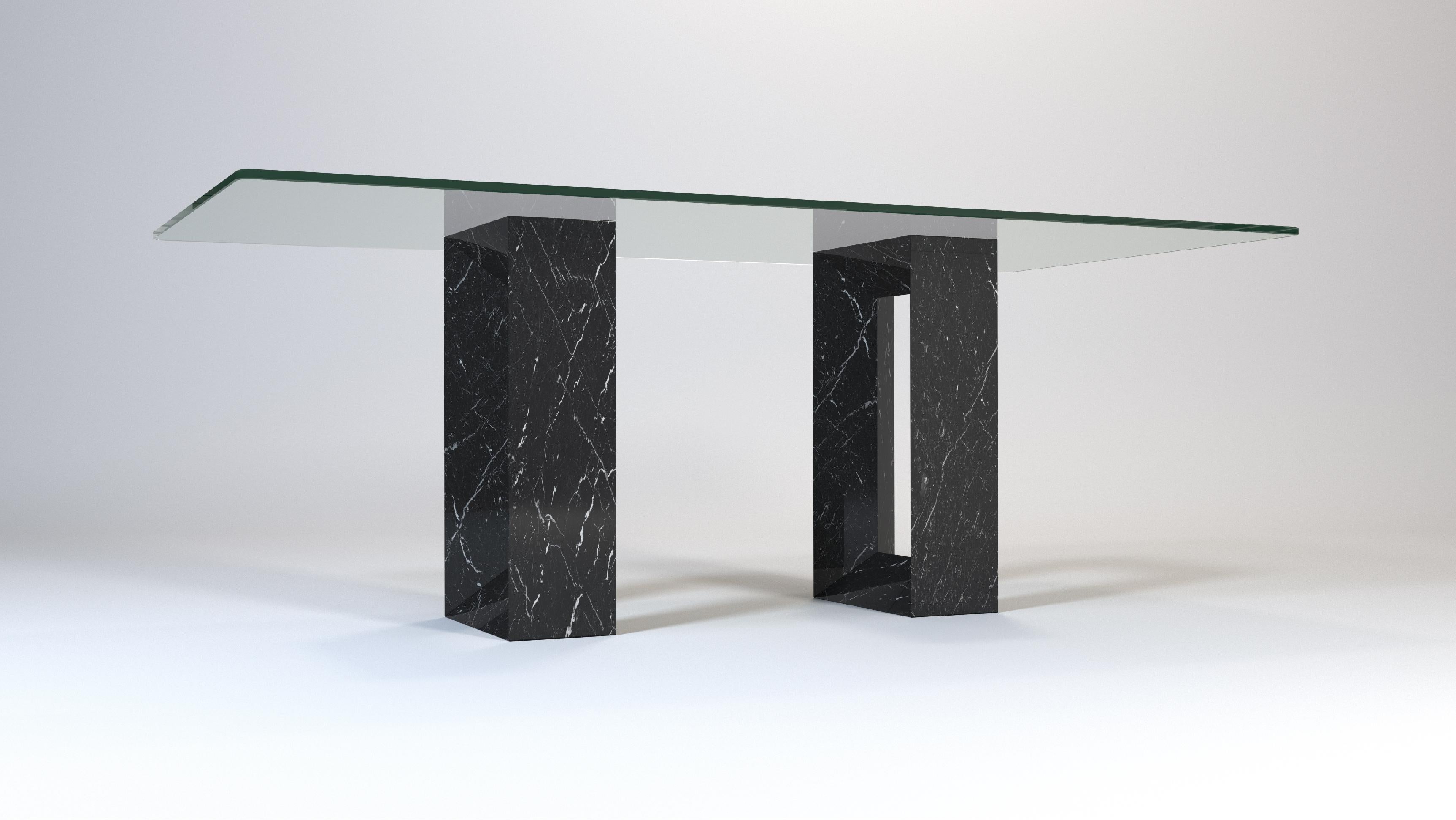 Crystal Muria Black Marquina Marble Dining Table Contemporary by Meddel Spain in Stock For Sale