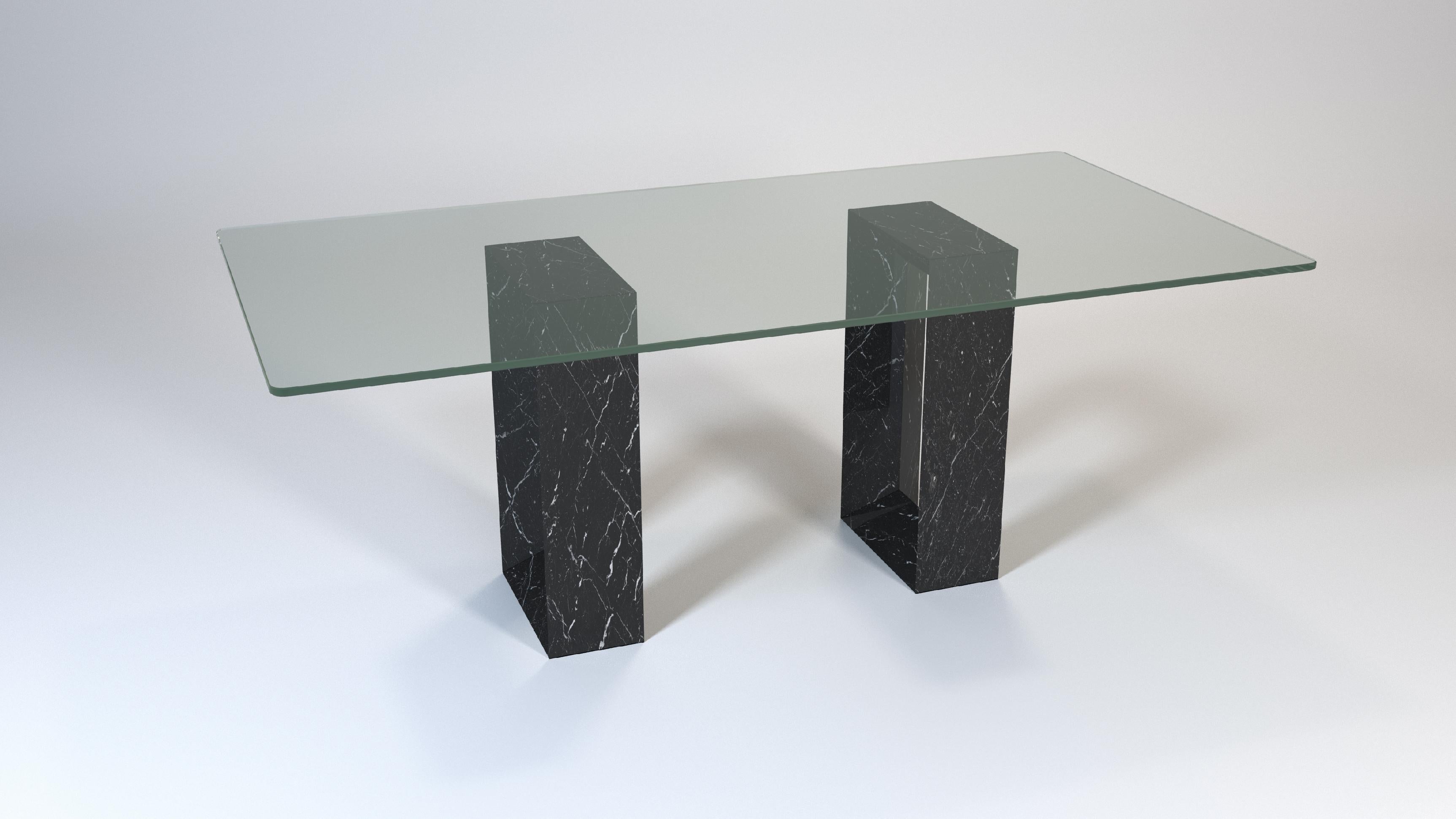 Muria Black Marquina Marble Dining Table Contemporary by Meddel Spain in Stock For Sale 1