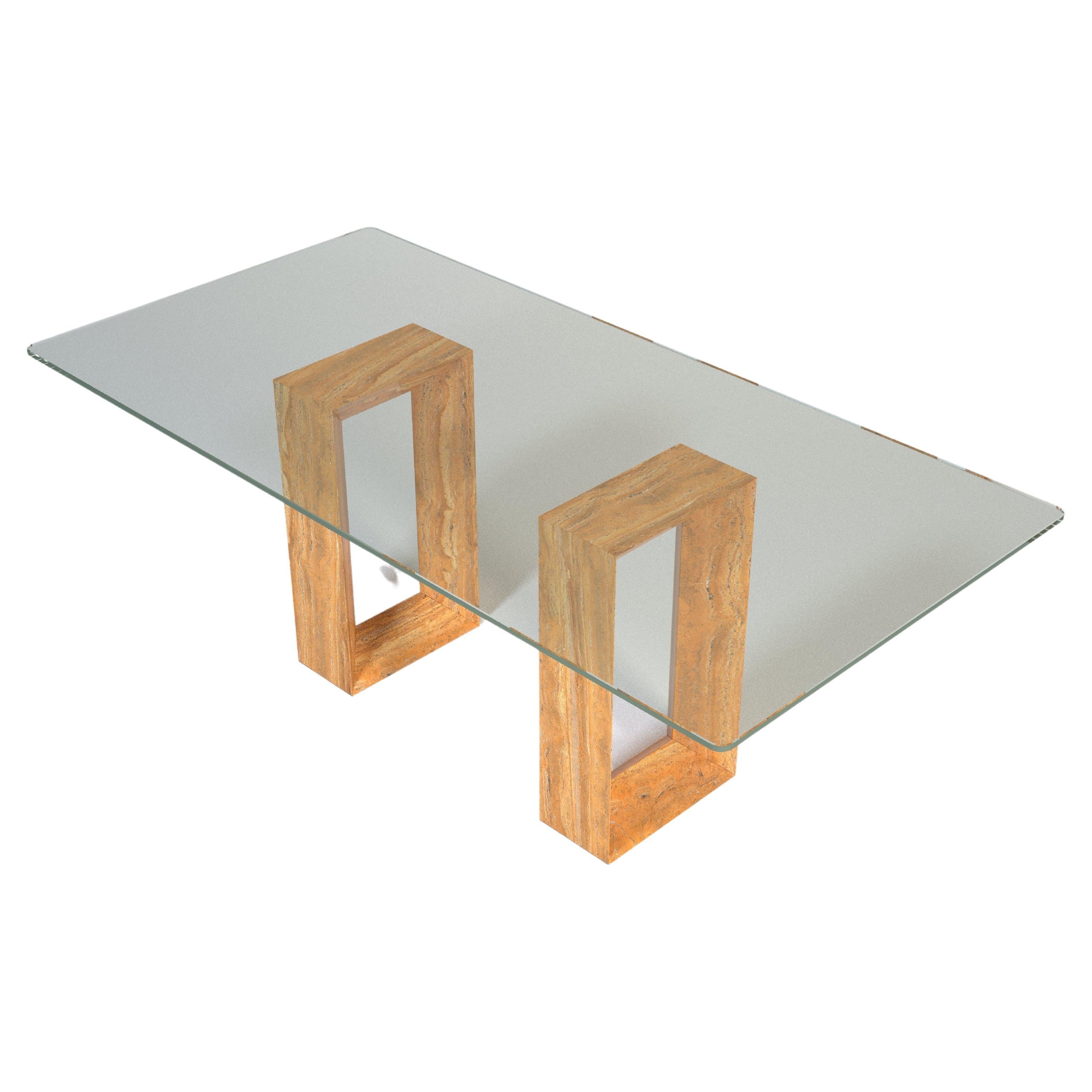 Muria Marble Dining Table Iraní Yellow Travertine & Crystal Joaquín Moll Meddel For Sale