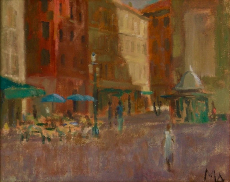 Coffee in Tuscany - Early 20th Century Impressionist Piece of a Cafe by Archer 1