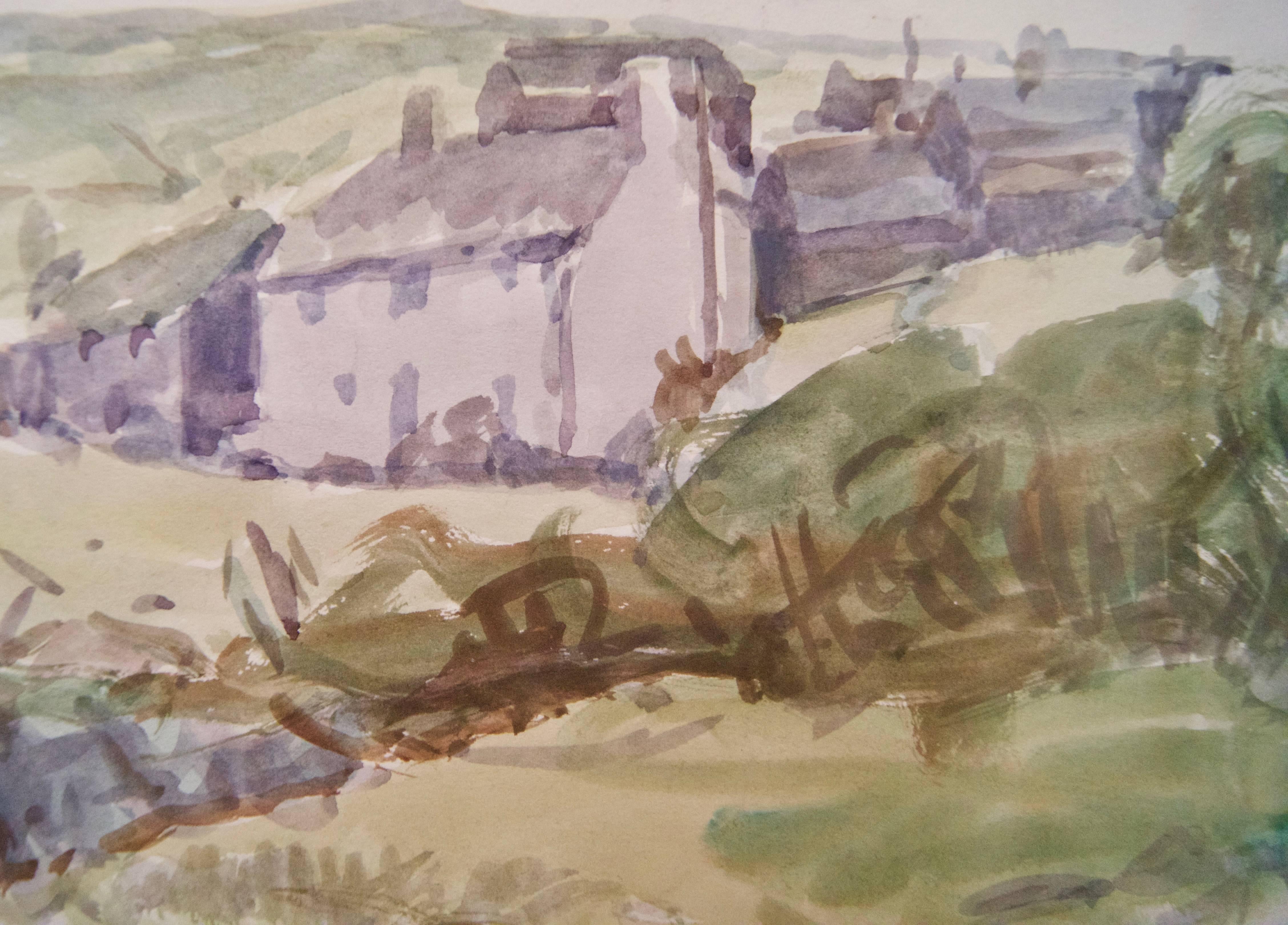 Paysage de Cornish - Aquarelle impressionniste du milieu du 20e siècle de Muriel Archer en vente 2