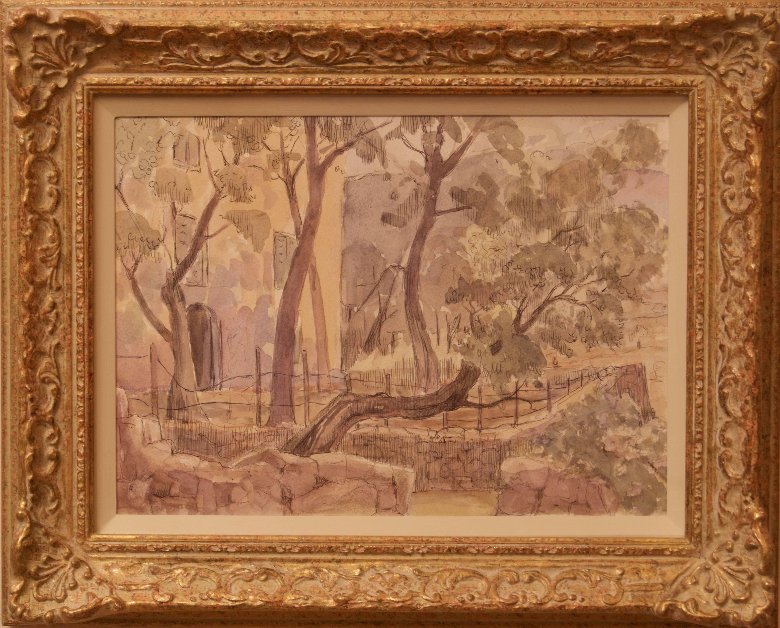 Temprano por la mañana en Provenza - Acuarela impresionista de Archer de finales del siglo XX - Painting de Muriel Archer