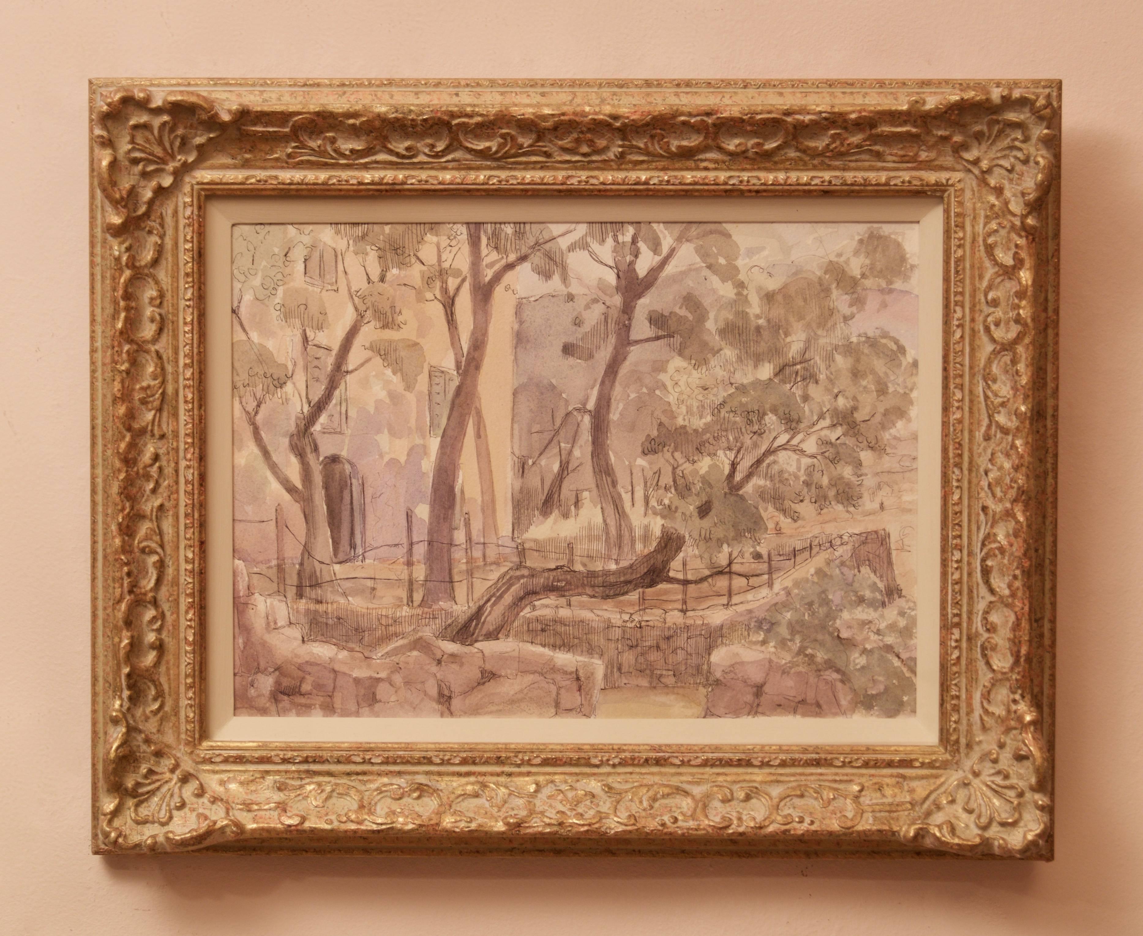 Temprano por la mañana en Provenza - Acuarela impresionista de Archer de finales del siglo XX - Painting Posimpresionista de Muriel Archer