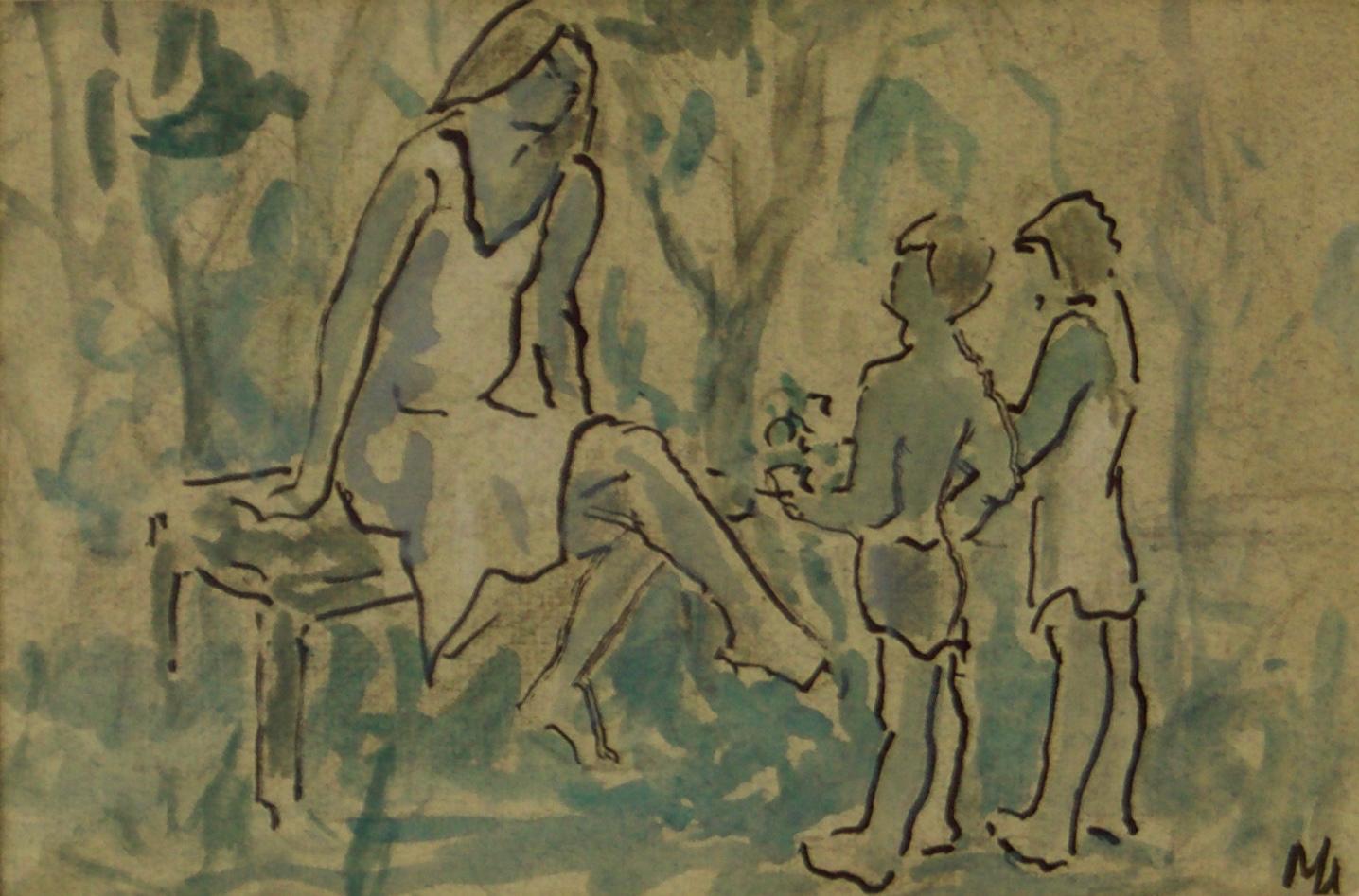 Madre e hijos - Pieza impresionista de mediados del siglo XX de Muriel Archer