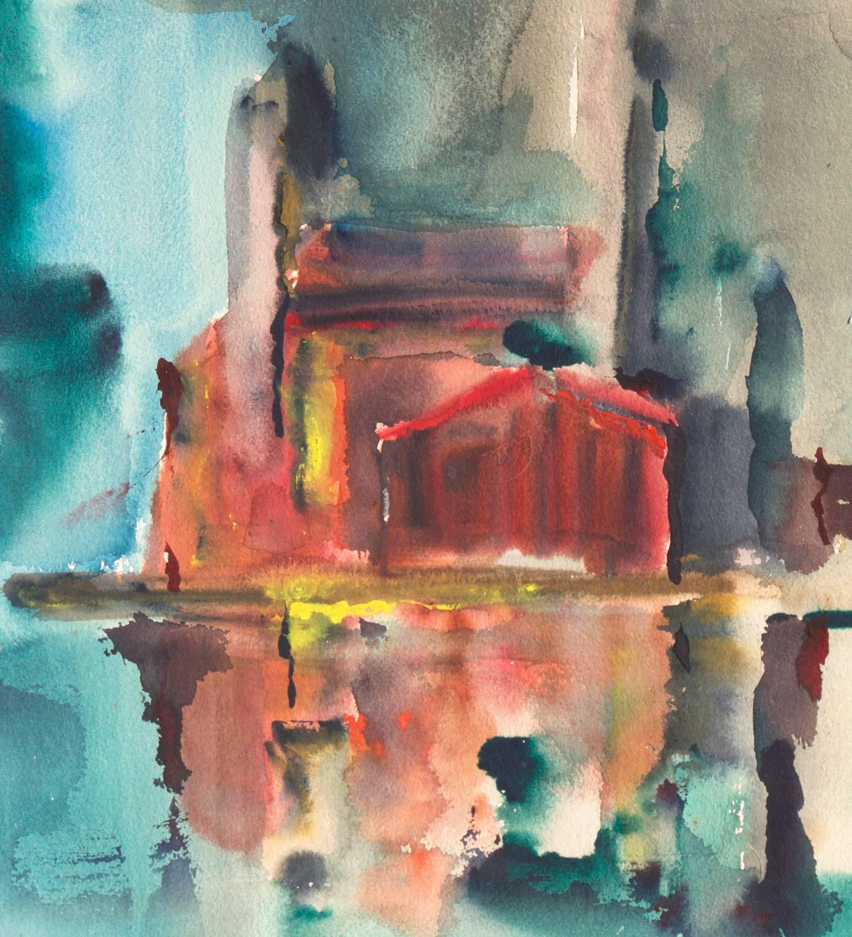 'Fort Bragg Lumber Mill', Woman Artist, California Post-Impressionist - Painting by Muriel Backman