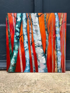 Muriel Chazalon, " Bouleaux, bouleaux " (Birkenbäume), Öl auf Tafel