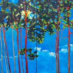 Muriel Chazalon "A break in the cloud" Diptych, Oil on canvas