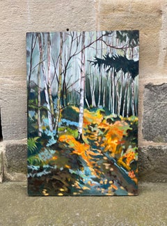 Muriel Chazalon "The Pine branch" Oil on panel, Contemporary landscape