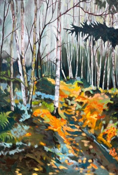 Muriel Chazalon "The Pine branch" Oil on panel, Contemporary landscape