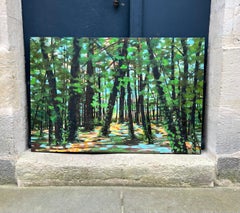 Muriel Chazalon "Attraverso la foresta" Olio su tela, Paesaggio contemporaneo