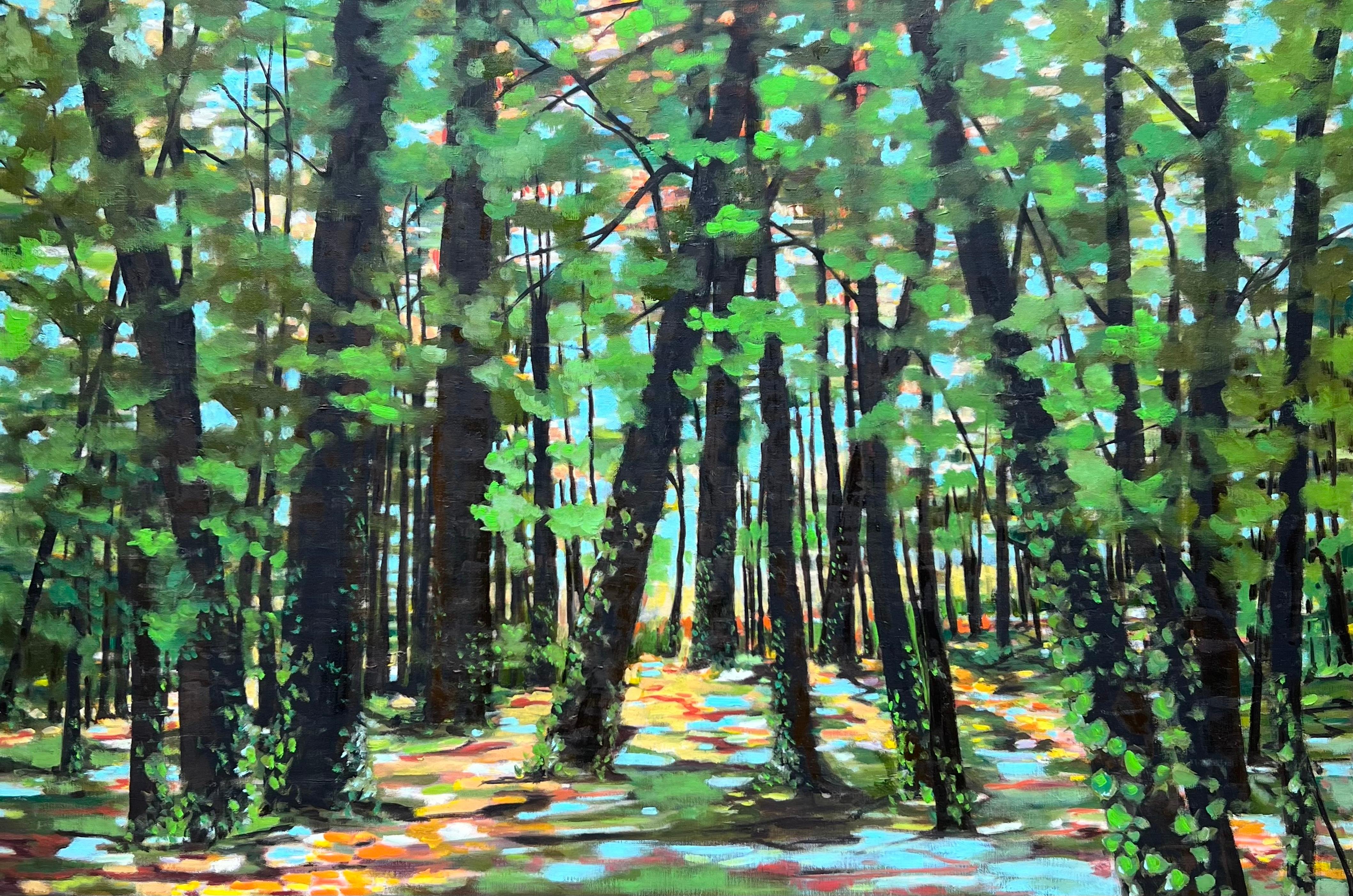 Muriel Chazalon "Through the forest" Oil on canvas, Contemporary landscape