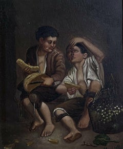 Ancienne huile continentale de maître ancien d'après Murillo, cadre doré fin