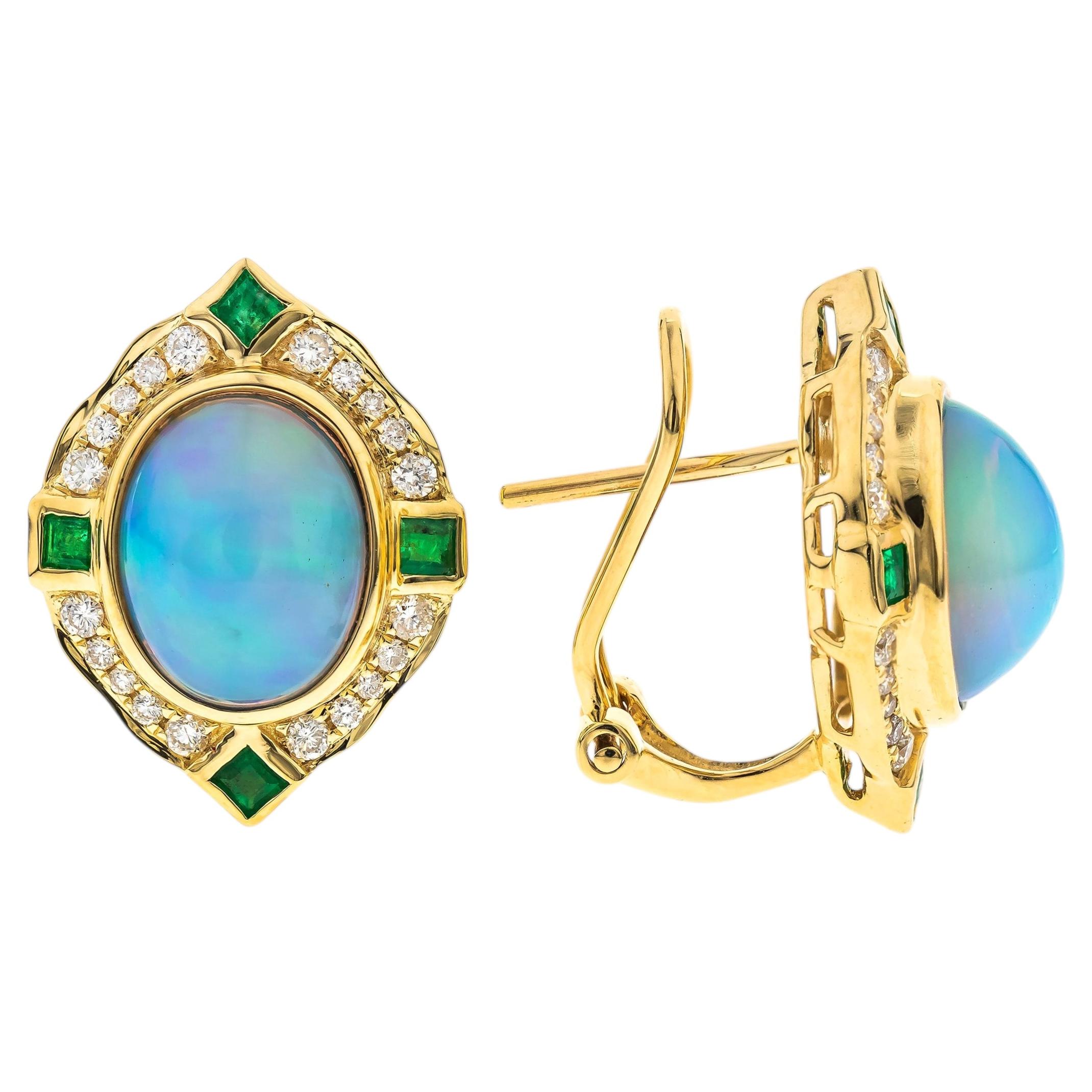 Murphy 14K Yellow Gold Oval-Cat Opal Earrings For Sale