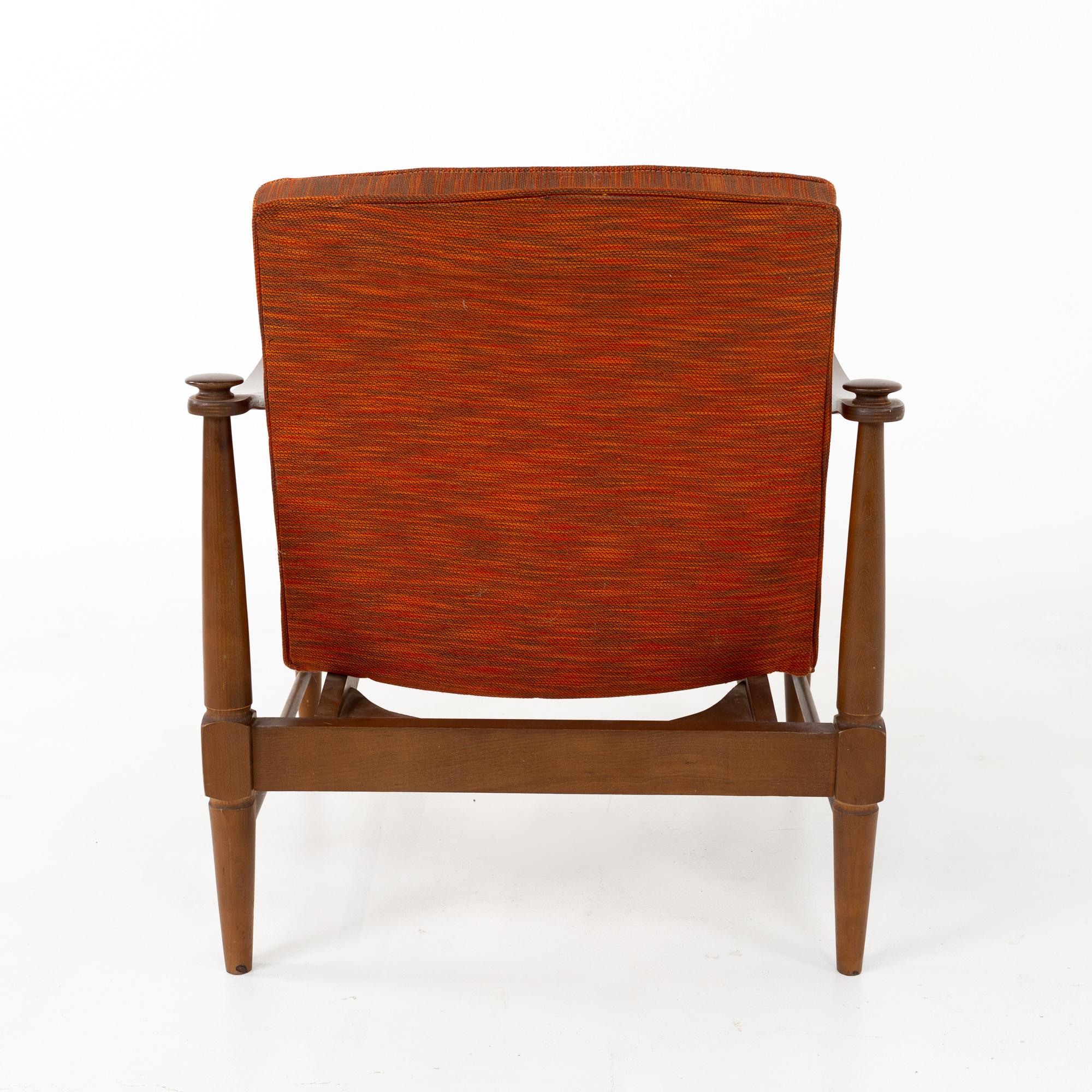 Upholstery Murphy Miller Mid Century Walnut Lounge Chairs, Pair
