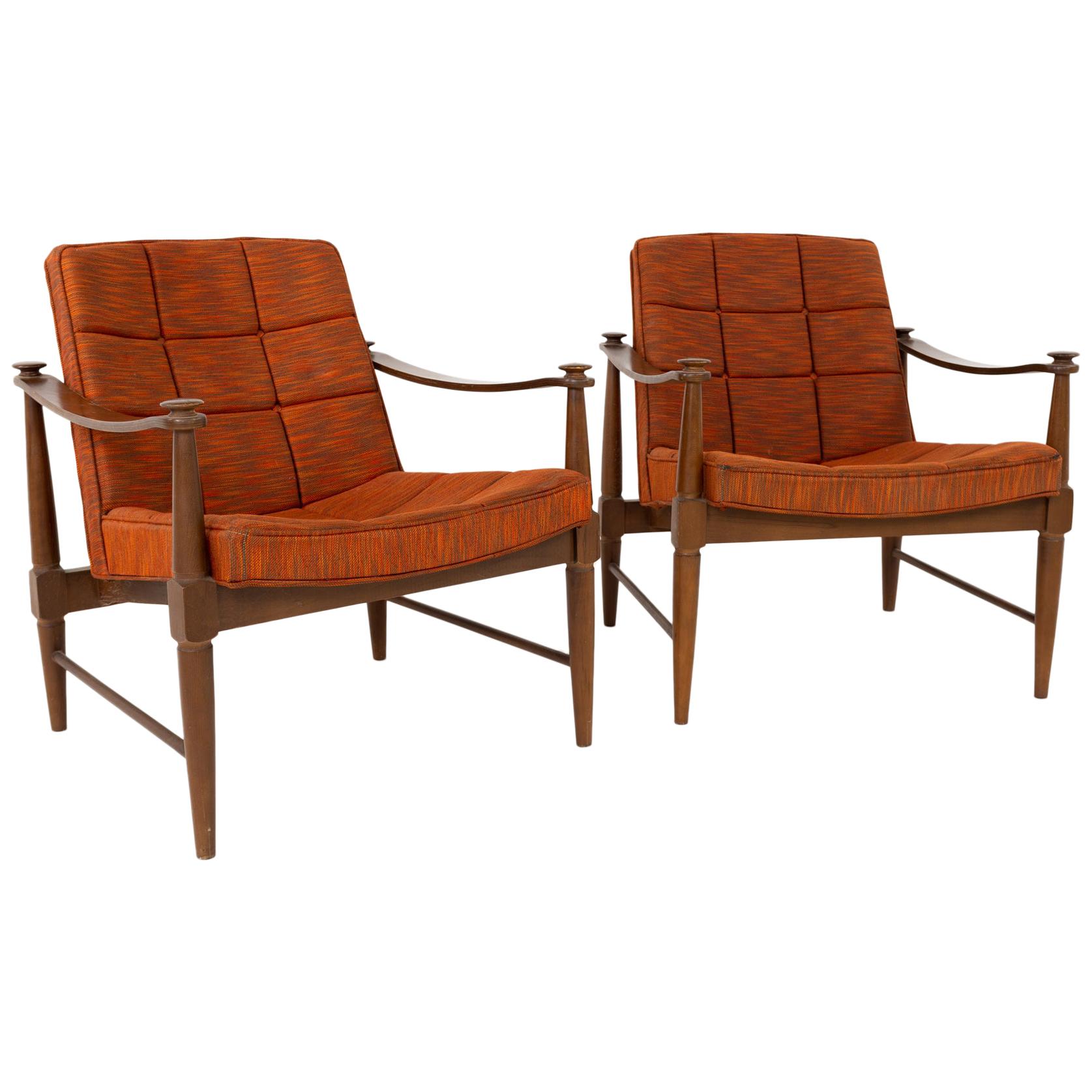 Murphy Miller Mid Century Walnut Lounge Chairs, Pair