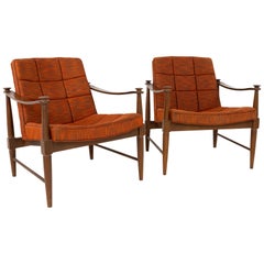 Vintage Murphy Miller Mid Century Walnut Lounge Chairs, Pair