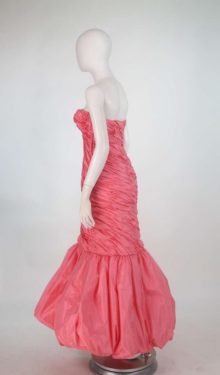 Murray Arbeid 1980s Fitted Draped Pink Silk Bubble Hem Gown In Good Condition In West Palm Beach, FL