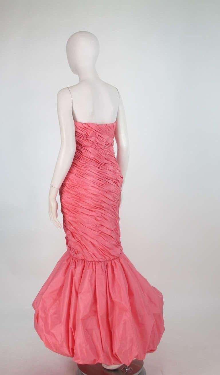Women's Murray Arbeid 1980s Fitted Draped Pink Silk Bubble Hem Gown