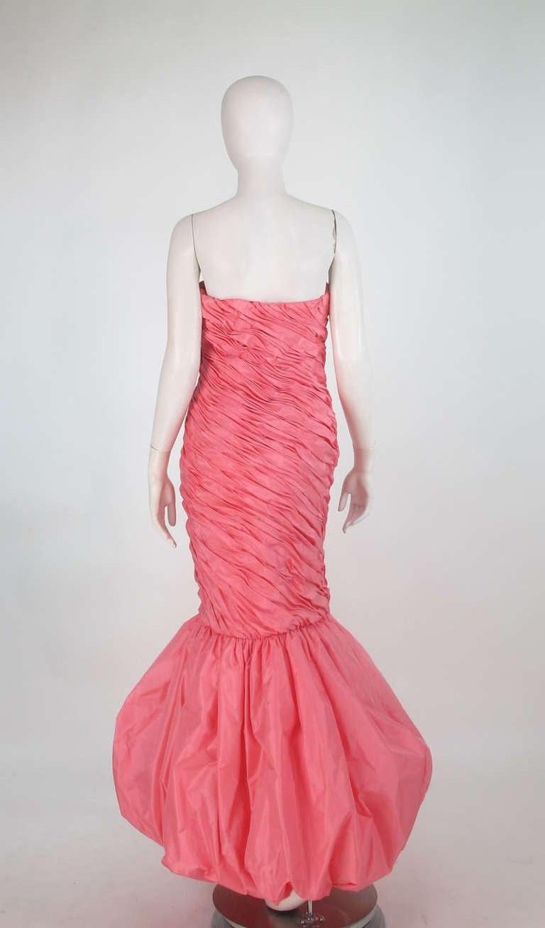 Murray Arbeid 1980s Fitted Draped Pink Silk Bubble Hem Gown 1