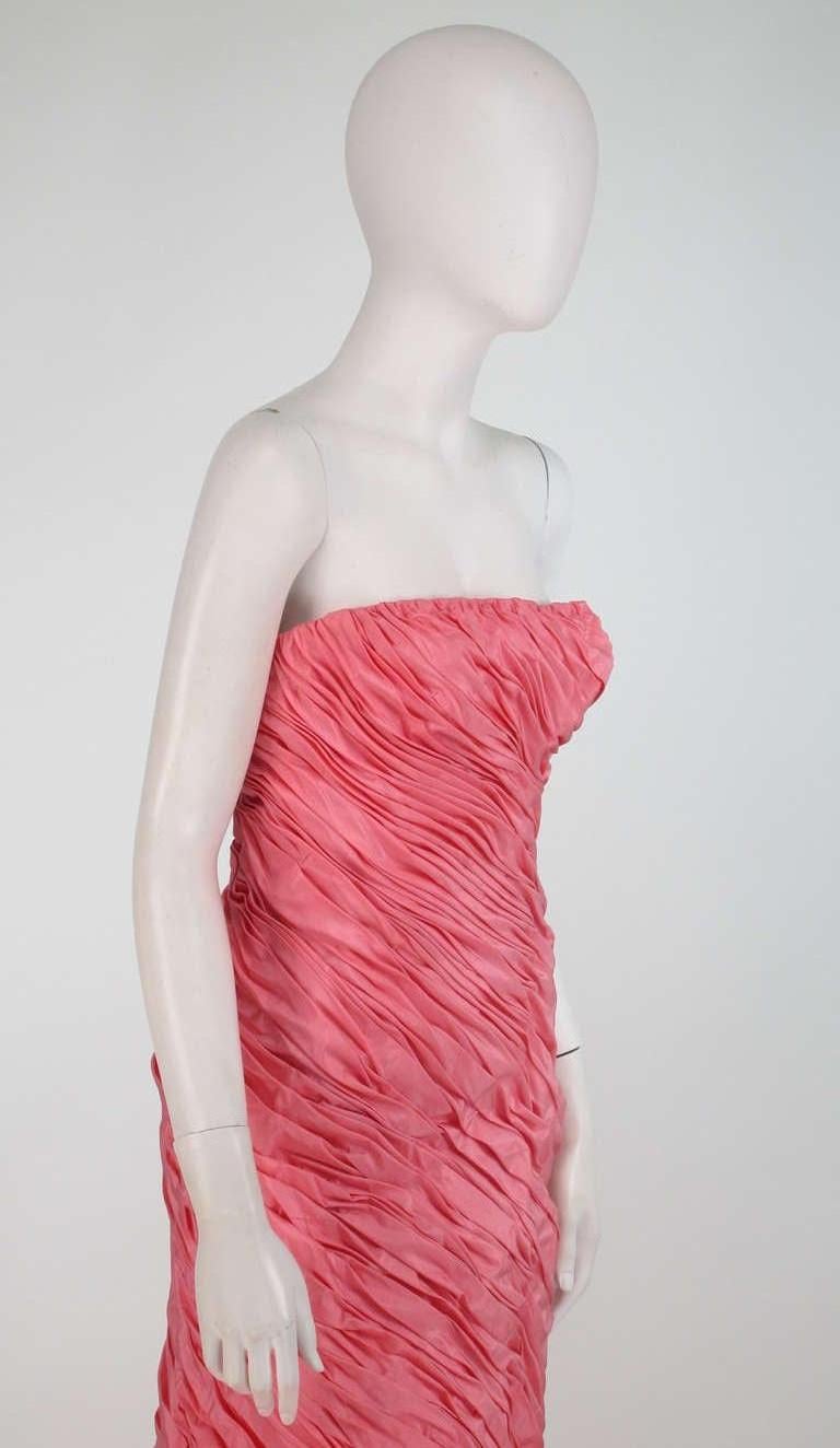 Murray Arbeid 1980s Fitted Draped Pink Silk Bubble Hem Gown 2