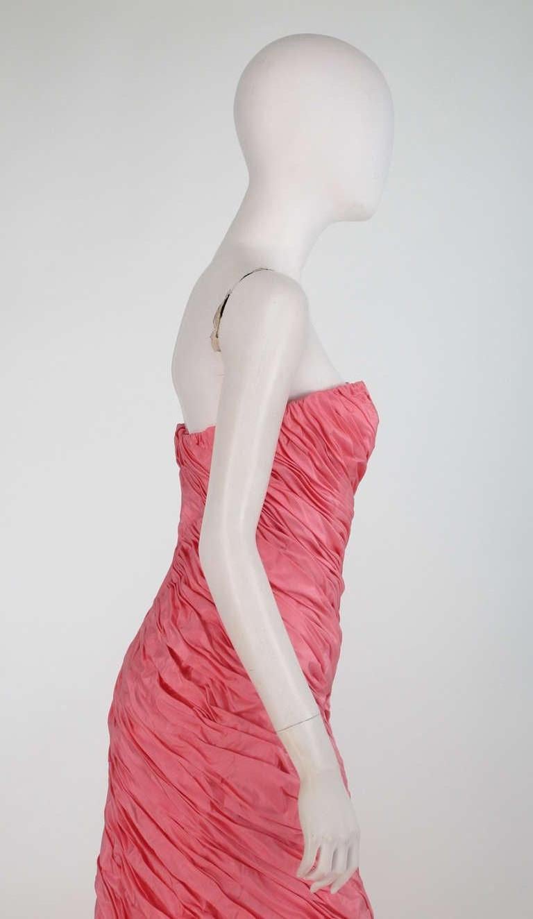 Murray Arbeid 1980s Fitted Draped Pink Silk Bubble Hem Gown 4